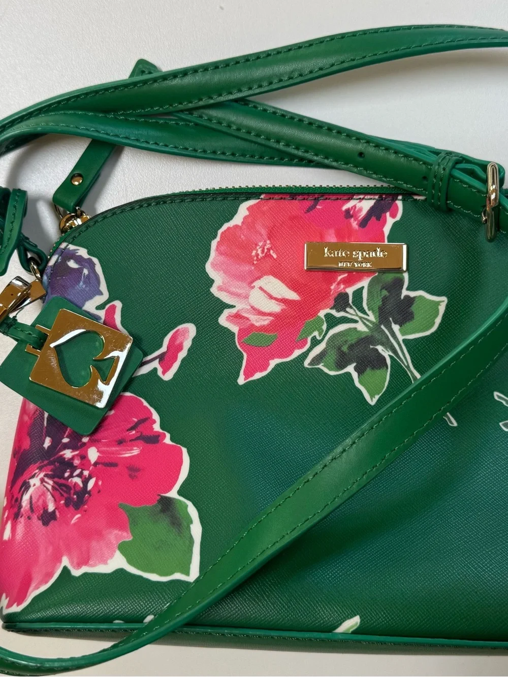 kate spade Green Floral Saffiano Crossbody with Gold Hardware - Picture 4 of 6